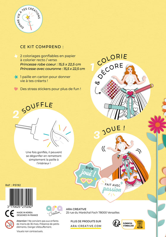 Set de deux coloriages gonflables, thème princesse, marque Ara Créative.