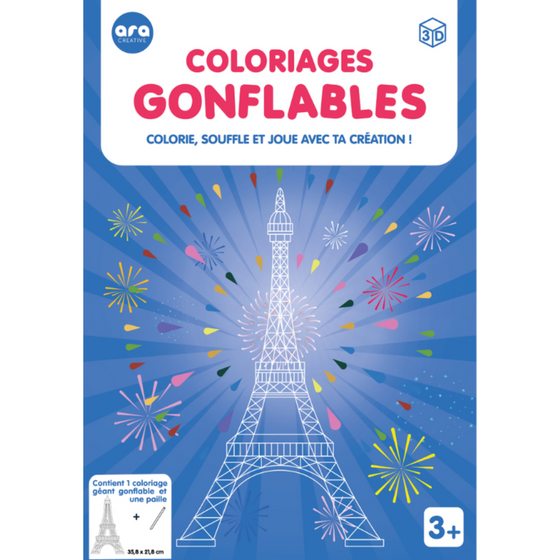 Coloriage gonflable en forme de Tour Eiffel Ara Creative. Activité originale pour enfant JO 2024.