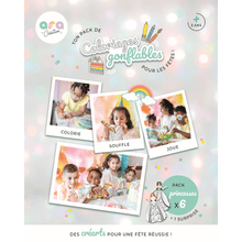 Pack de six coloriages gonflables, thème princesse, marque Ara Créative.