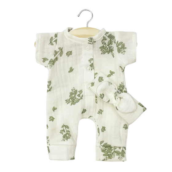 Ensemble combinaison et headband en gaze de coton motif gui pour poupées Babies Minikane – tenue Lili