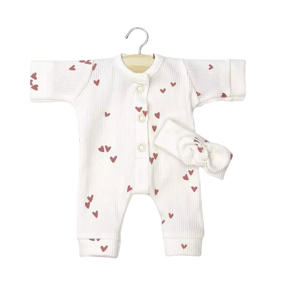 Combinaison Lili à petits cœurs rose argile avec headband pour poupée Gordis Minikane
