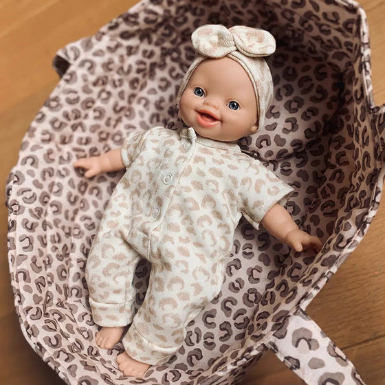 Ensemble combinaison et headband en molleton motif féline pour poupées Minikane – tenue Lili