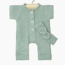  Combinaison Lili et son headband en gaze de coton Vert Baltique poupées Babies Minikane.