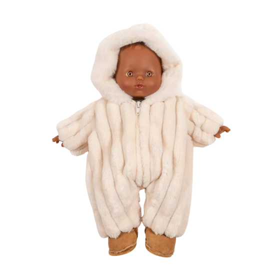 Combinaison pilote Minky écru Minikane – vêtement d’hiver chaud pour poupée Babies 28 cm