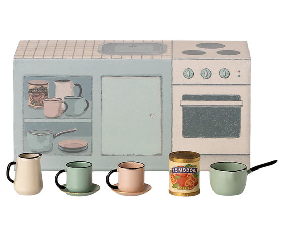 Comptoir de cuisine souris Maileg – meuble miniature avec vaisselle, évier et four