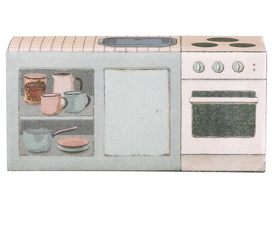 Comptoir de cuisine souris Maileg – meuble miniature avec vaisselle, évier et four