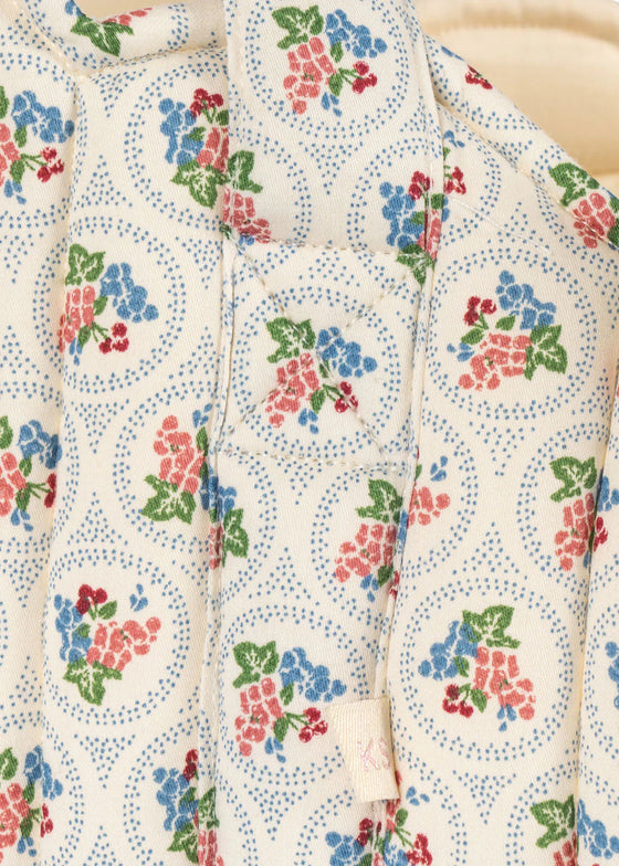 Couffin pour poupée Konges Slojd Verona Blue avec anses matelassées et imprimé floral rétro
