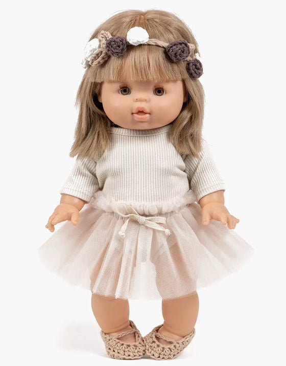 Poupée Gordis portant une couronne de fleurs crochetée faite main – Minikane