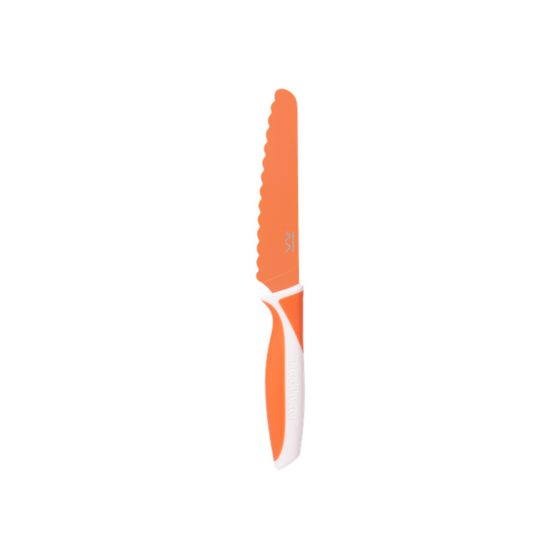 Couteau d'apprentissage pour enfant, coupe les aliments mais les doigts, couleur papaya, marque Kiddikutter.