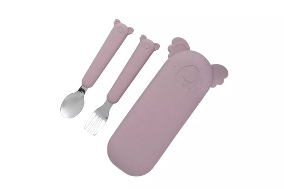 Set de couverts avec étui Zoé Koala Dusty Mauve The Cotton Cloud