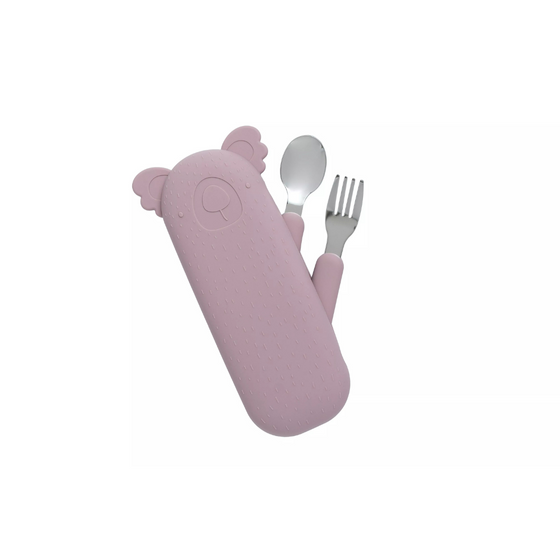 Set de couverts avec étui Zoé Koala Dusty Mauve The Cotton Cloud