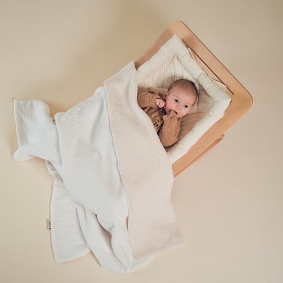 Couverture bébé triple gaze de coton et sherpa écru personnalisable Atelier Wagram.