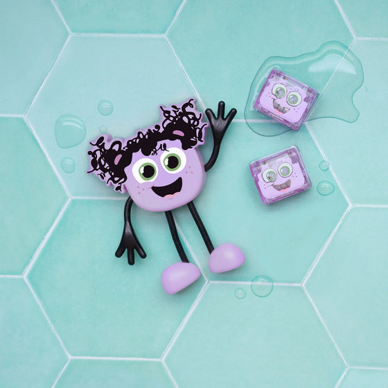 Personnage Lumi violet pour le bain et deux cubes lumineux Glo Pals.