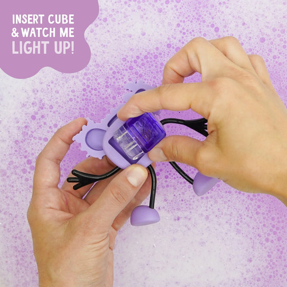 Personnage Lumi violet pour le bain et deux cubes lumineux Glo Pals.