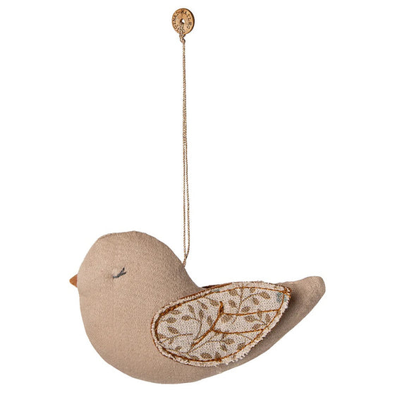 Décoration de Noël Maileg oiseau Branches Blue à suspendre en tissu beige et doré