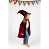 Déguisement sorcier enfant bordeaux avec cape en velours et chapeau pointu – étoiles dorées