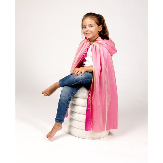 Cape de princesse rose pour enfant Labay – déguisement féerique avec capuche et finitions dorées