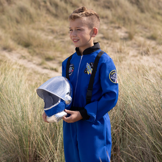 Déguisement cosmonaute enfant Labay – combinaison bleue avec casque argenté pour jeu d’imitation et déguisement