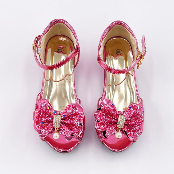 Mules à paillettes roses pour enfant Labay – chaussures princesse avec nœud et perles