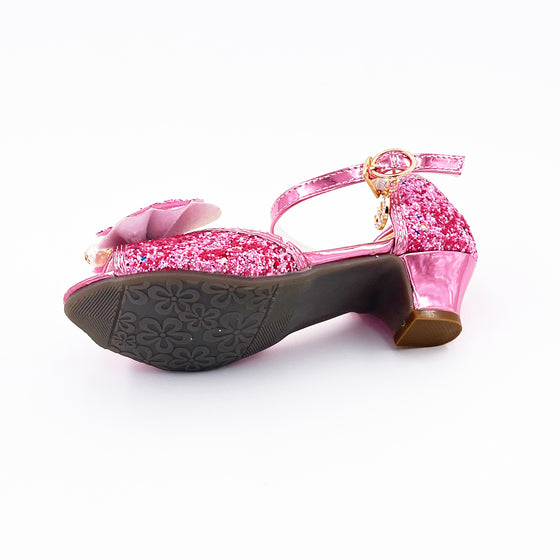 Mules à paillettes roses pour enfant Labay – chaussures princesse avec nœud et perles