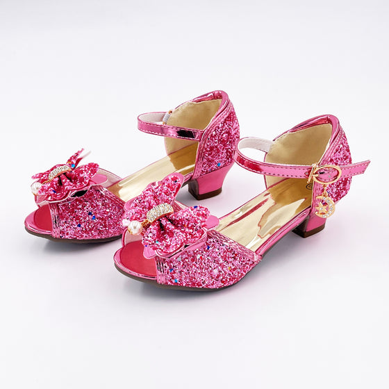 Mules à paillettes roses pour enfant Labay – chaussures princesse avec nœud et perles