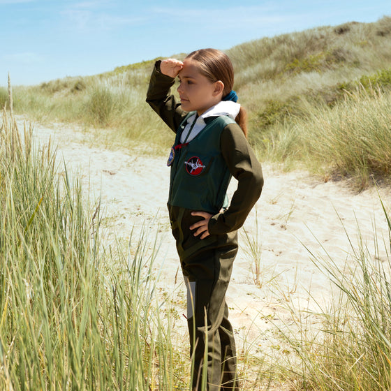 Déguisement parachutiste enfant Labay – combinaison verte réaliste avec écussons et ceinture