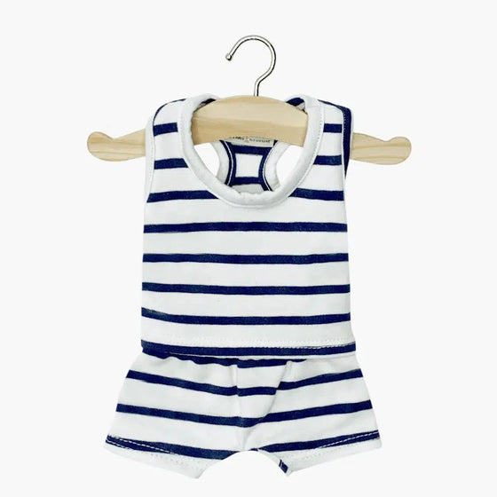 Sous-vêtement Marcel garçon rayé bleu marine pour poupée 34 cm – ensemble débardeur et short compatible Minikane.