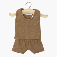  Ensemble marcel et short en maille côtelée chocolat chiné pour poupées Gordis – Minikane