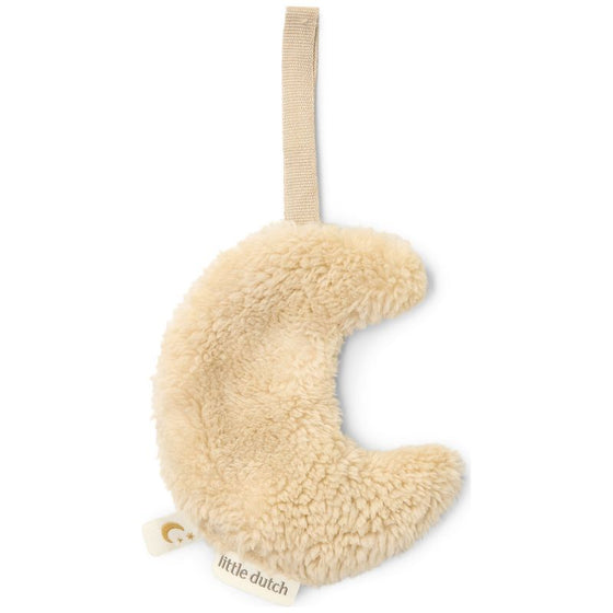 Doudou attache-tétine lune Little Dutch beige en peluche douce