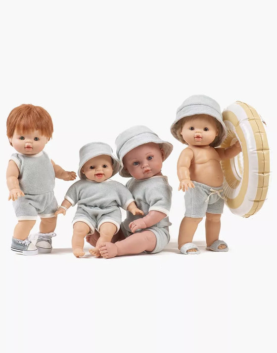 Ensemble 3 pièces Sun en éponge vert pâle pour poupée Bambinis Minikane
