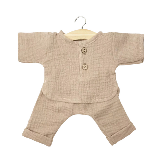 Ensemble Andrea manches longues en gaze de coton moka pour poupées Minikane
