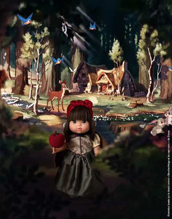 Déguisement Blanche-Neige pour poupée Minikane 34 cm avec robe, cape, bandeau, chaussures et pomme