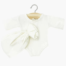  Ensemble body manches longues écru et turban fleuri pour poupée 34 cm – compatible Minikane.