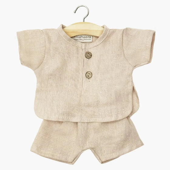 Ensemble court en lin lavé nude pour poupée 34 cm – compatible Minikane.
