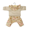 Ensemble Marion Minikane avec top lin à collerette fleurie et pantalon motif Indienne Rosée pour poupées Babies