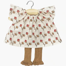  Ensemble Mazarine pour poupées Gordis Minikane : robe imprimée Fleurs de Coton avec manches papillon et collants assortis, une tenue élégante et raffinée.