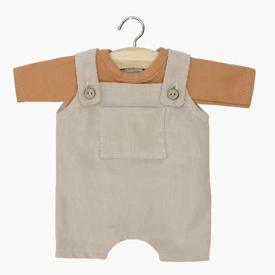 Ensemble salopette Antonin en milleraie Galet et t-shirt cassonade pour poupées Babies Minikane.