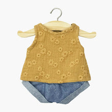  Top brodé camel et short en jean pour poupée 34 cm – ensemble été compatible Minikane.