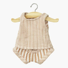  Ensemble top sans manches et short rayé beige pour poupée 34 cm – compatible Minikane.
