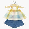 Top à carreaux pastel et short en jean pour poupée 34 cm – ensemble estival compatible Minikane.