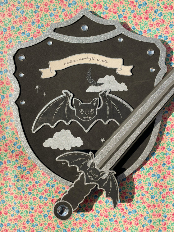 Épée et bouclier Halloween chauve-souris noir et argent – Konges Sløjd