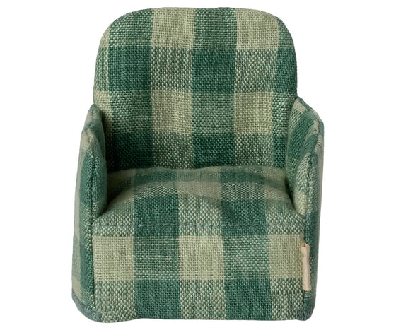 Fauteuil souris vichy vert Maileg - fauteuil miniature en tissu vichy vert pour maison de poupée et souris Maileg