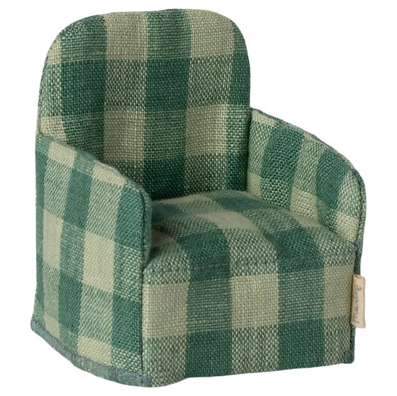 Fauteuil souris vichy vert Maileg - fauteuil miniature en tissu vichy vert pour maison de poupée et souris Maileg