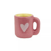Fève Mug Rose Baubels en porcelaine artisanale avec cœur blanc sur carte Les Jolies Fèves