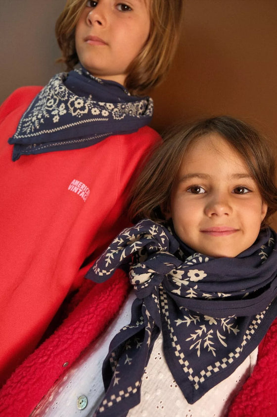 Foulard bandana marine Mysore So Family en coton bio pour enfant et adulte