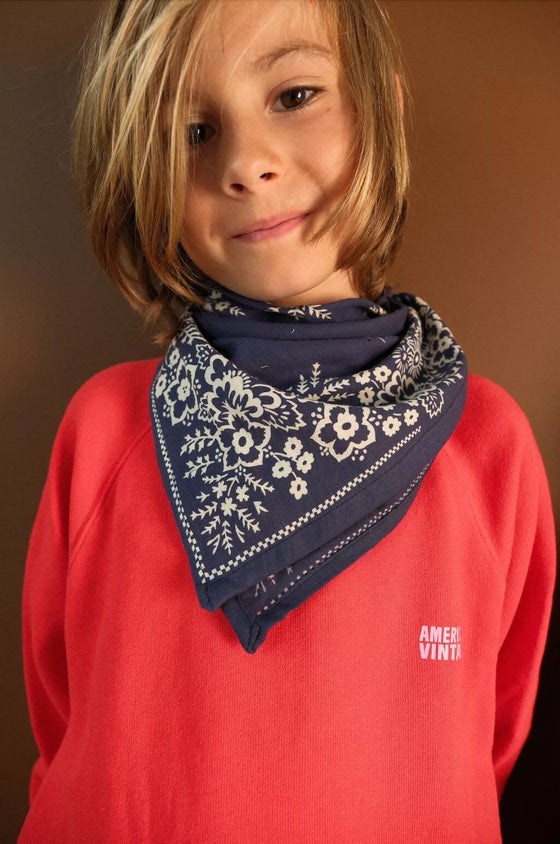 Foulard bandana marine Mysore So Family en coton bio pour enfant et adulte