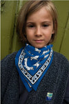 Foulard bleu Maison Augustin avec imprimé teckel pour enfant et adulte