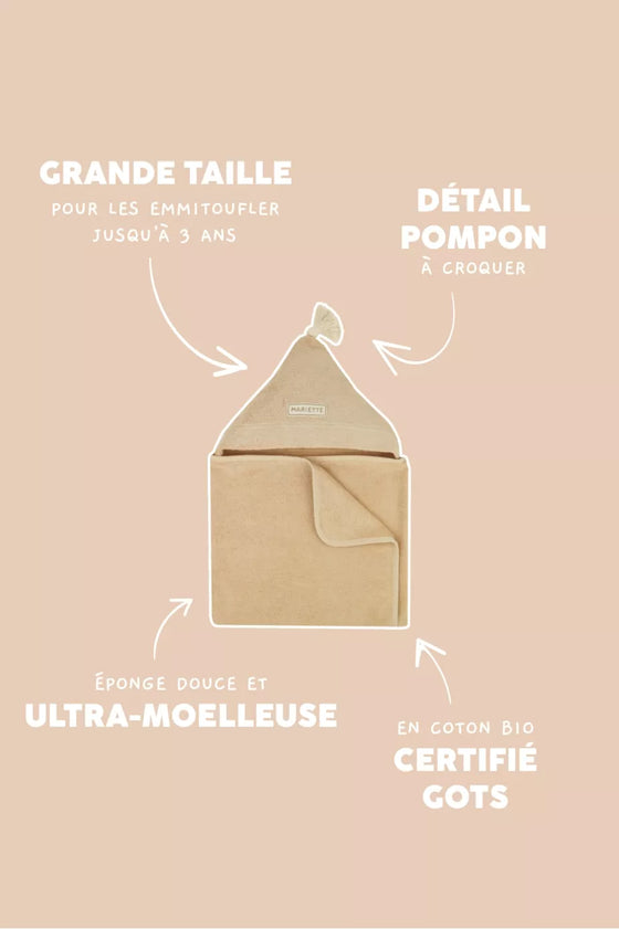 cape de bain Gabin personnalisable biscuit Petit Picotin bébé – serviette éponge avec capuche et prénom