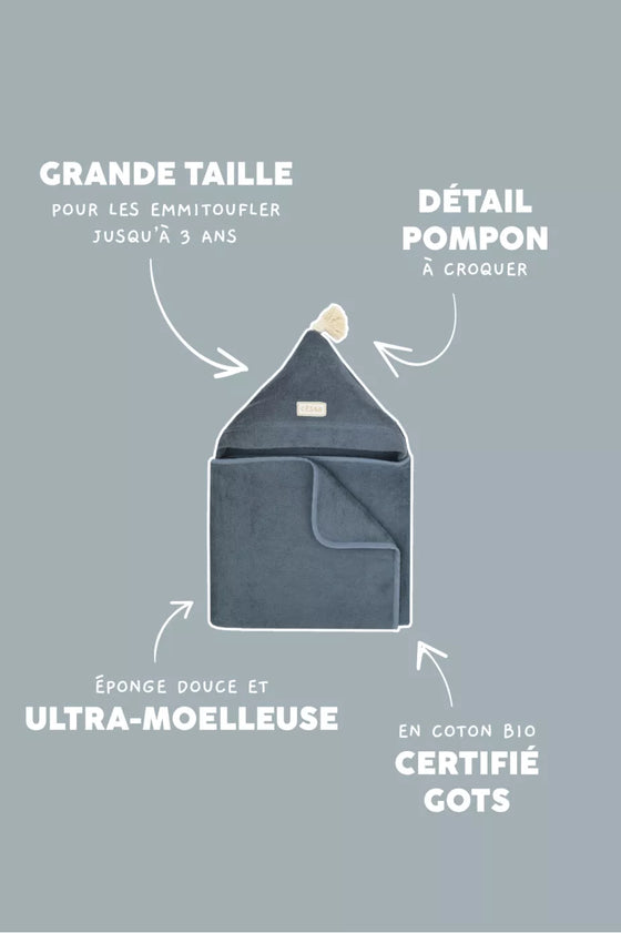 cape de bain Gabin personnalisable bleu souris Petit Picotin bébé – serviette éponge avec capuche et prénom
