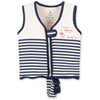 Gilet de flottaison enfant Konges Sløjd Marin Stripes blanc et bleu marin avec fermeture zippée et sangle de sécurité